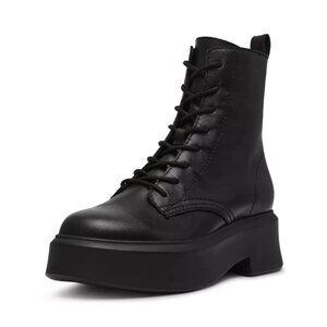 Steve Madden Jazmin Combat Boots Black Leather 6M Lace-Up Block Heel MSRP $129
